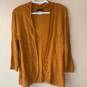 LA Serissa Vintage Mustard Open Knit Fall Boho Lightweight Cardigan Size L